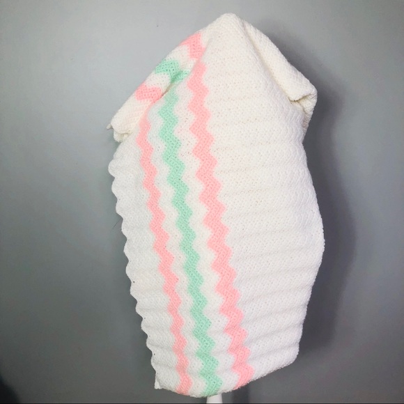 Other - Handmade Baby Afghan White with Pink/Green